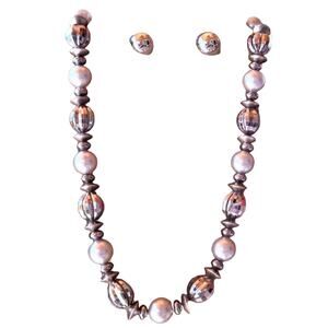 Bold Vintage Classic Class Act Silver Metal Bead Necklace/Earrings Set